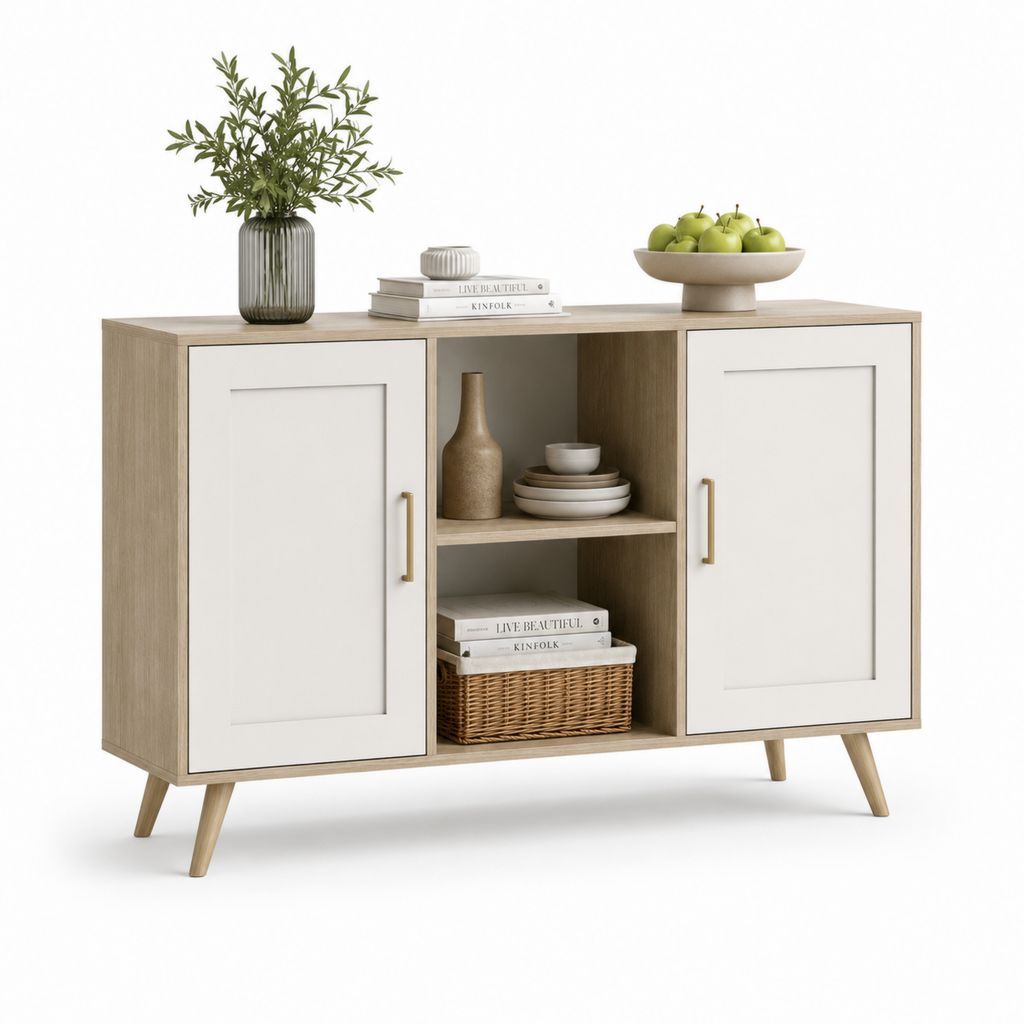 Rechteckiger Glaube aus MDF und melaminisches Zerkleinern mit 2 Türen und 2 Zimmern, Eiche natürlich und weiß Creme, 120 × 40 × 80 cm