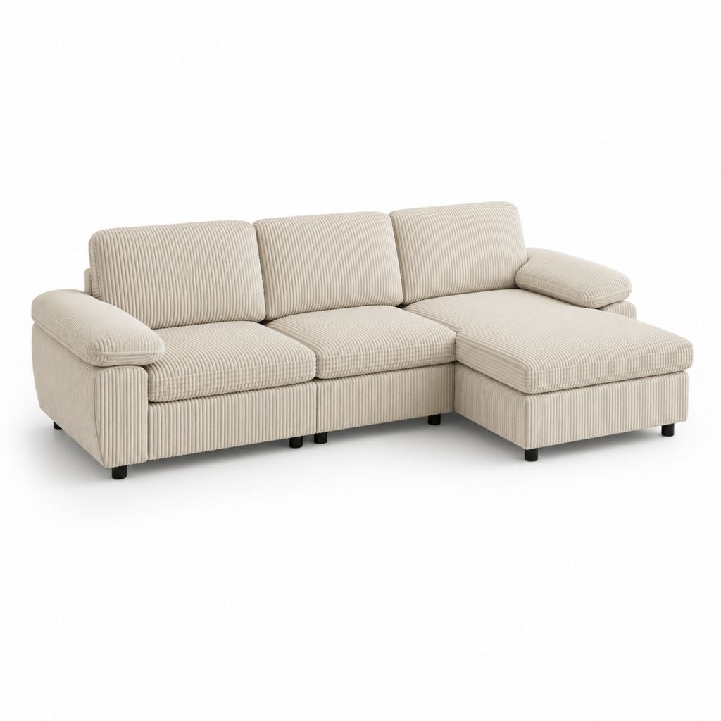 Ecksofa 3 Plätze in beige Stoff mit der rechten Halbinsel, 260 × 160 × 88 cm