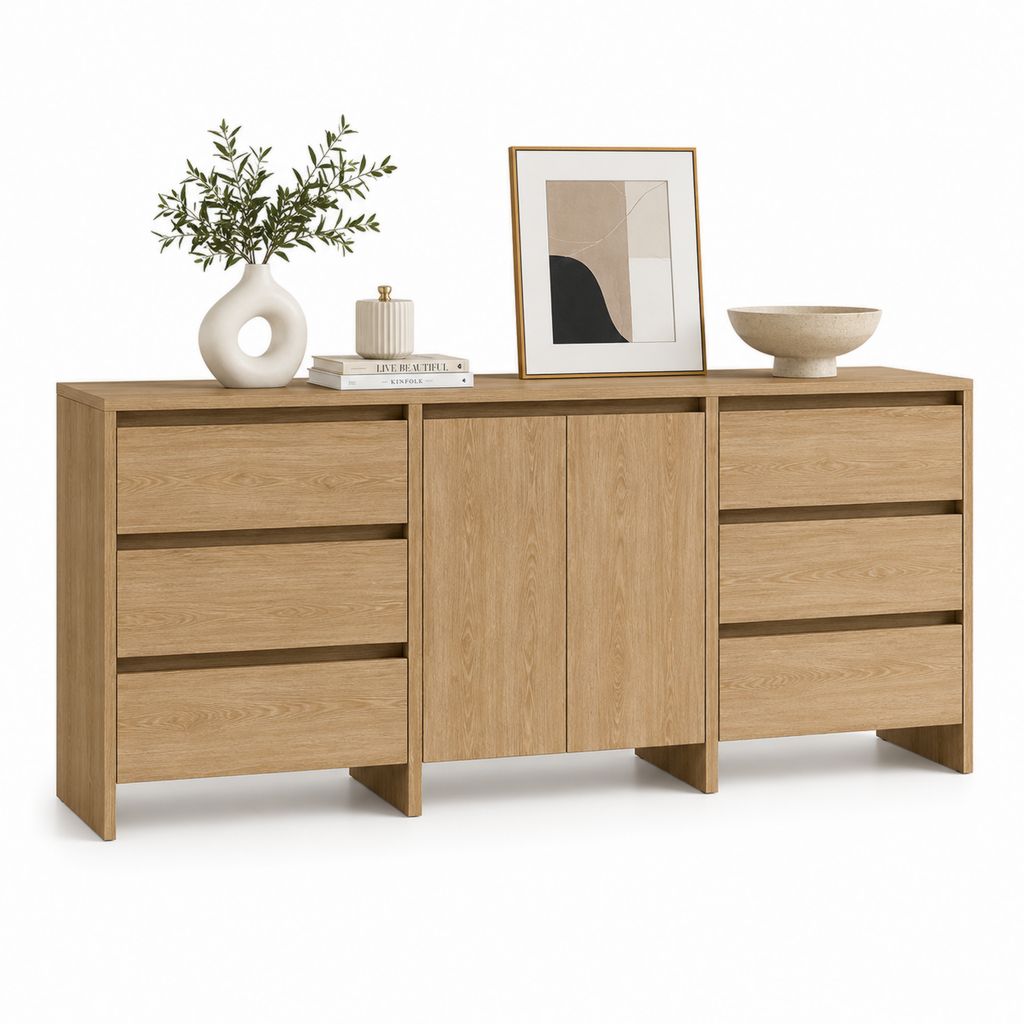 Buffet-Scheiße aus paneel striciolare melaminic natürlichen Eiche Effekt mit 6 Schubladen und 2 Türen, 180 × 40 × 85 cm