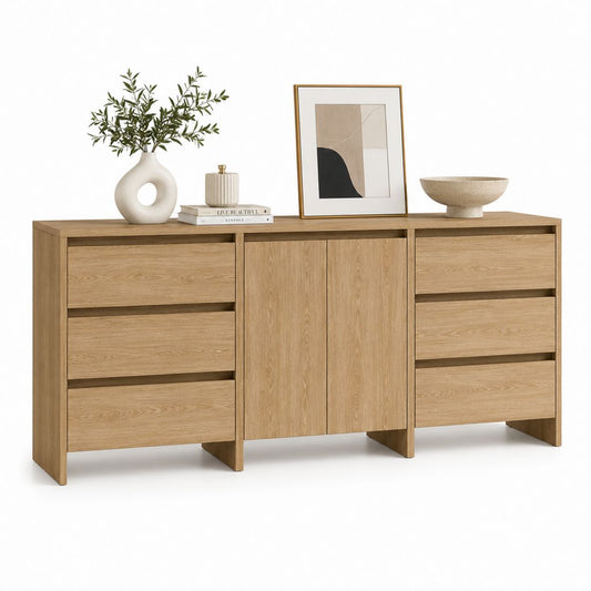 Buffet-Scheiße aus paneel striciolare melaminic natürlichen Eiche Effekt mit 6 Schubladen und 2 Türen, 180 × 40 × 85 cm
