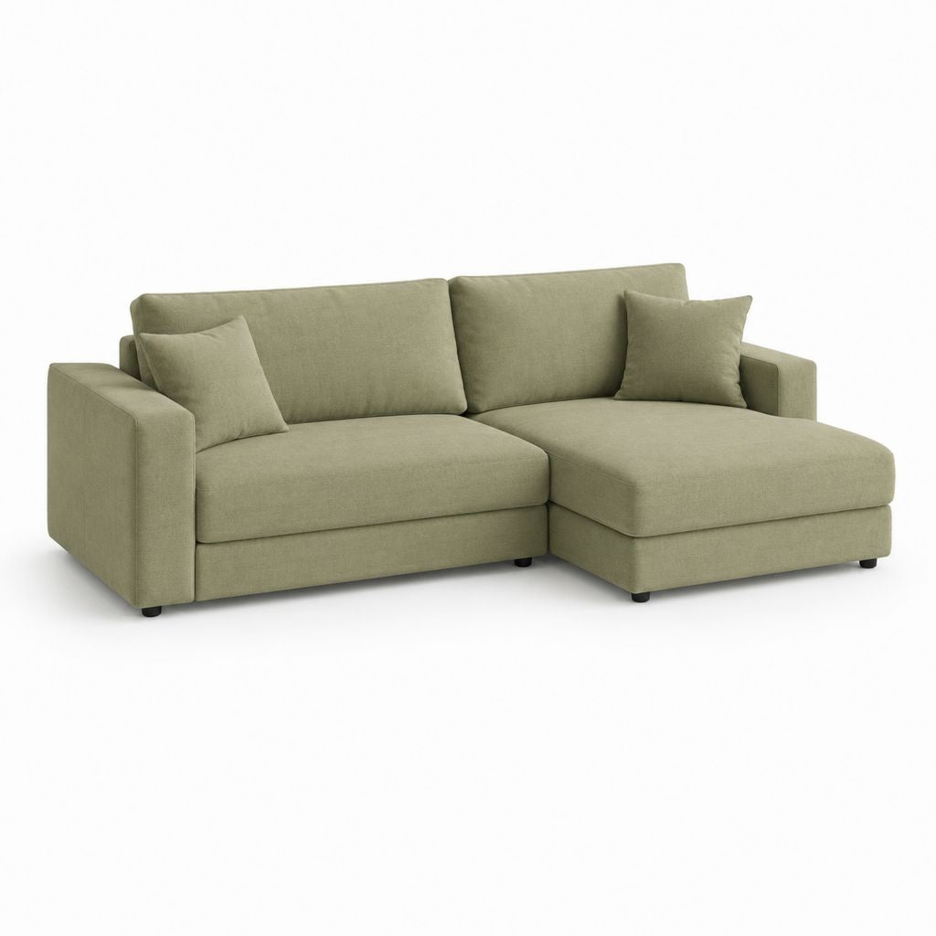 Ecksofa 3 Plätze aus grünem Salbei Stoff mit der rechten Halbinsel, 230 × 155 × 85 cm