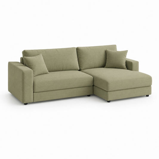 Ecksofa 3 Plätze aus grünem Salbei Stoff mit der rechten Halbinsel, 230 × 155 × 85 cm