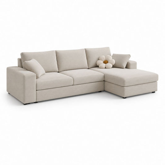 Ecksofa 3 Plätze mit Chaiselongue rechts beige hell in Küstensamt, 280 × 170 × 90 cm