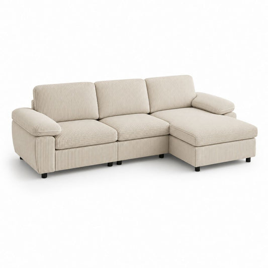 Ecksofa 3 Plätze in beige Stoff mit der rechten Halbinsel, 260 × 160 × 88 cm