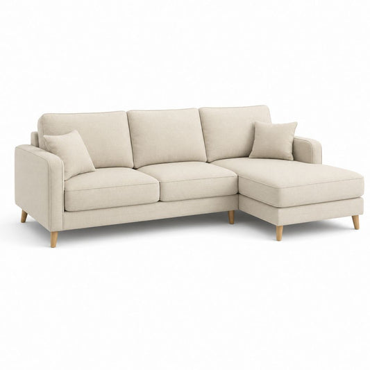Ecksofa 3 Plätze in Beige Stoff mit der rechten Halbinsel, 226 × 150 × 85 cm